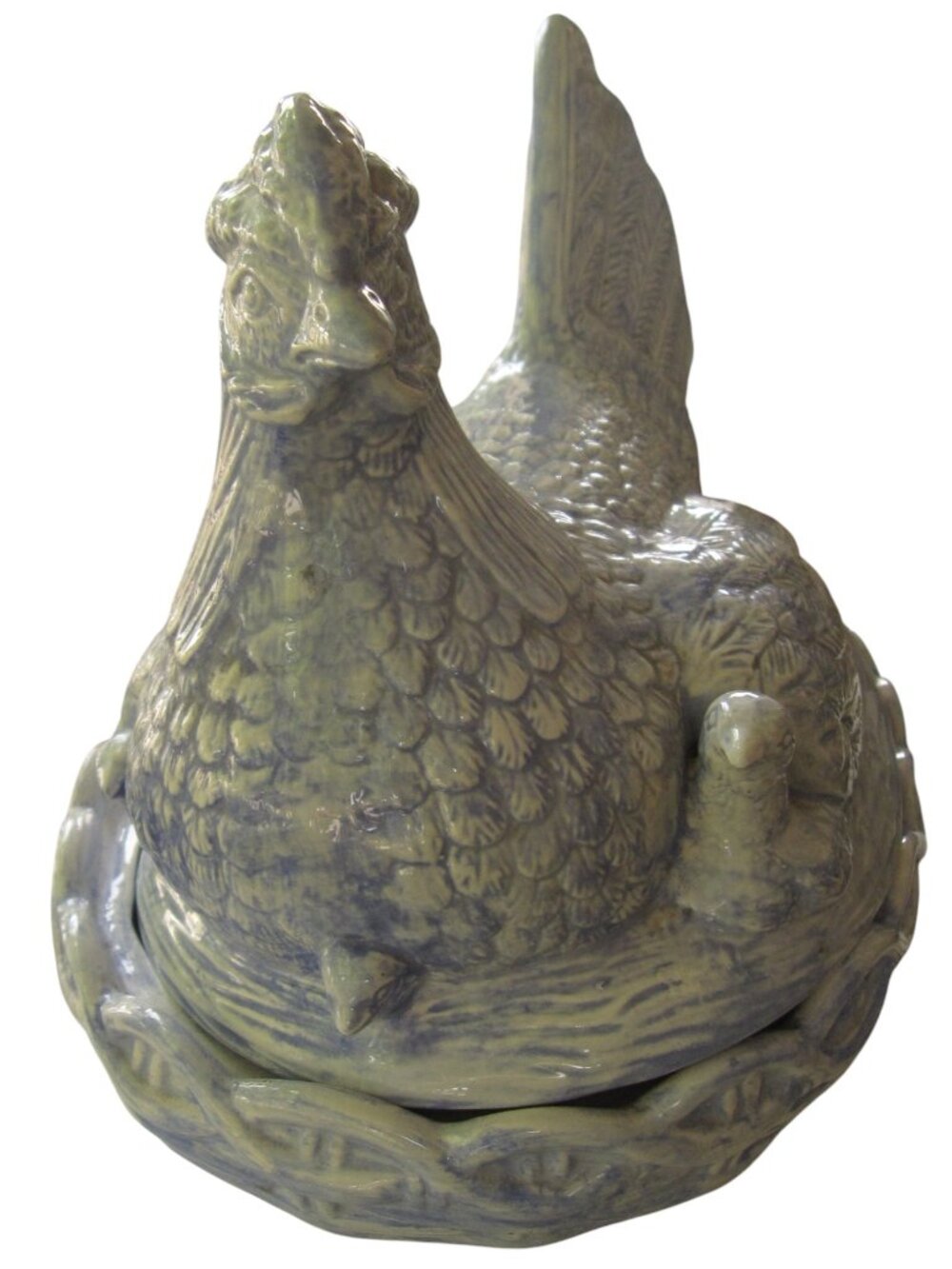 Vintage 60s Hen on Nest Blue & White Ceramic Lidded Dish Thanksgiving • Handmade